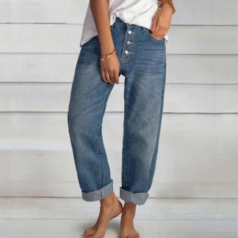 Pantaloni drepți din denim pentru femei, lejeri, casual, Joker, simpli, slim, cu imprimeu Joker_voghion.com