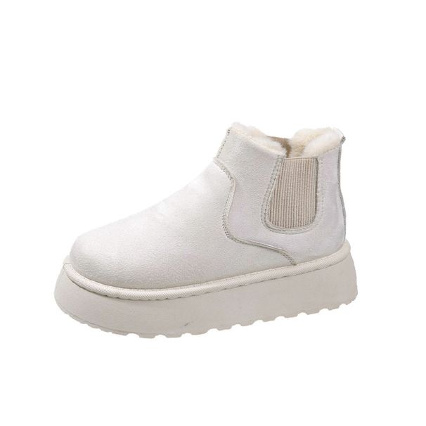 Schnéistiefelen Dammen Wanter waarm Studenten Plus Size Kotteng Schong Dammeschuhe 2023 nei einfarweg elastesch Band flaach kuerz Kottengstiefelen_voghion.com