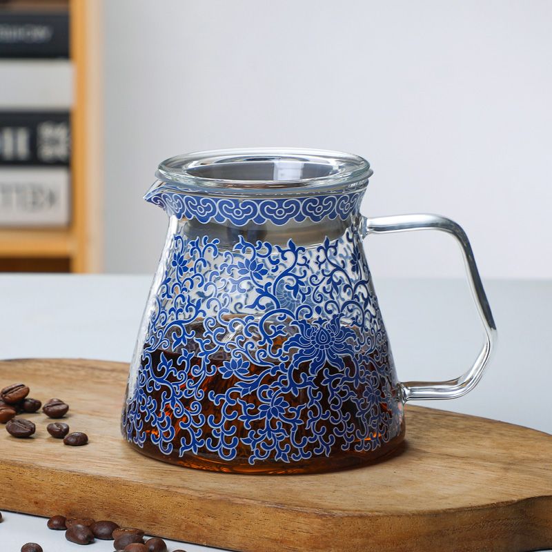 Service à café en porcelaine bleu et blanc Wuji Household, théière à partager V60, capacité 400 ml_voghion.com