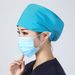 Sebészeti sapka nőknek, egyszínű, kerek sapka csattal és kék, sötétkék nyomtatott logóval, nyári vékony ápolónős sapka_voghion.com