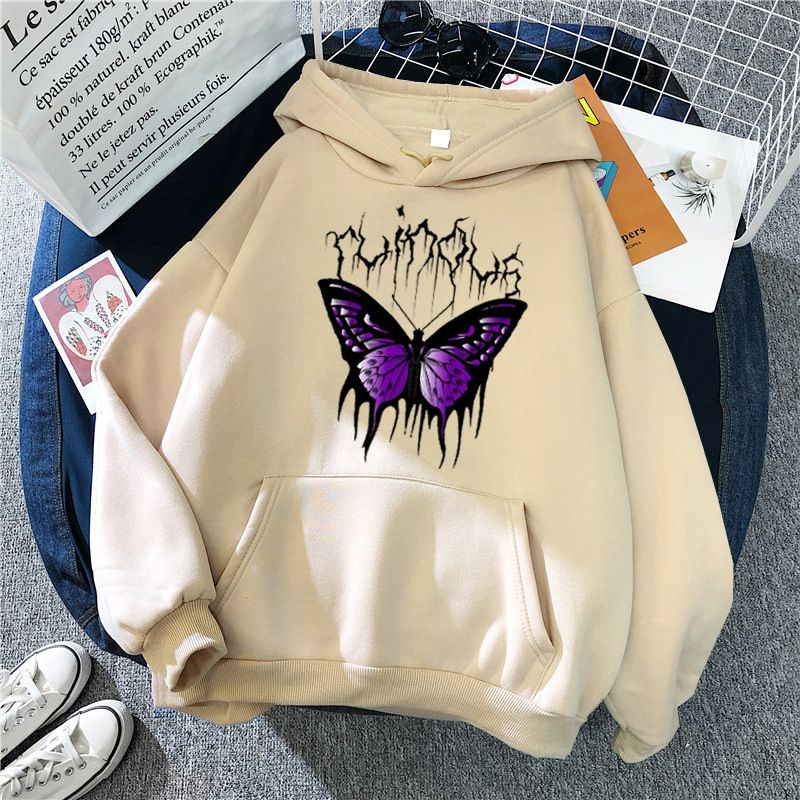 Women's Creative Butterfly Picture Sweater Tops Autumn and Winter Simple Long-Sleeved Sweaters with Hoods for Men and Women Couples Hoodies_voghion.com