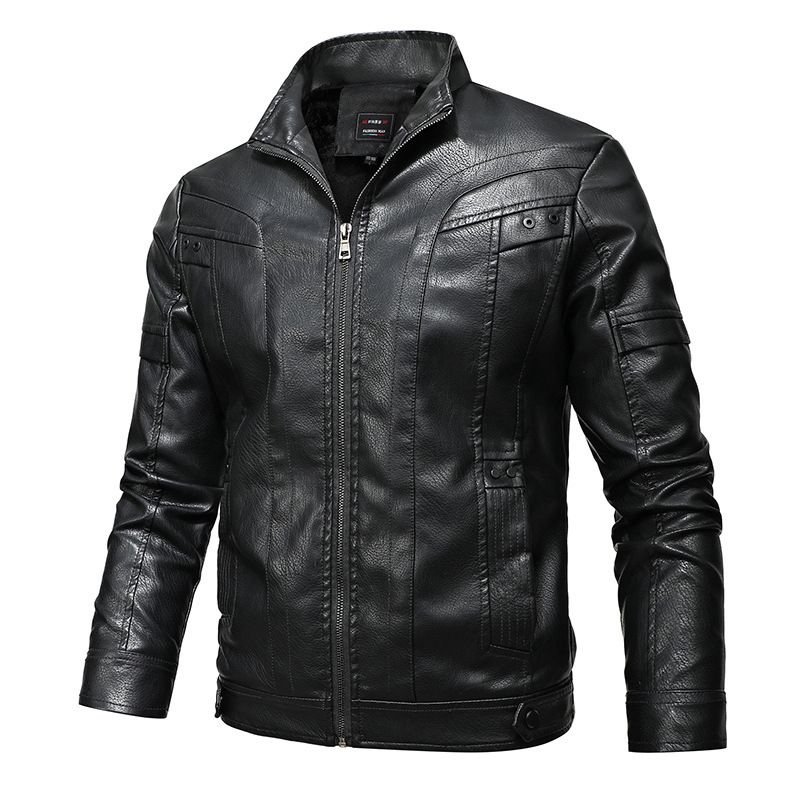 Men's Stand Collar Business Casual Leather Jacket PU Leather Jacket Men's Motorcycle Leather Jacket Leather Jacket Men_voghion.com