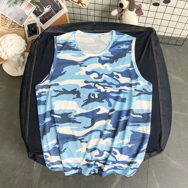 Men's clothing sleeveless t-shirt camouflage mesh sports vest summer new fitness leisure wide shoulder vest sweatshirt_voghion.com