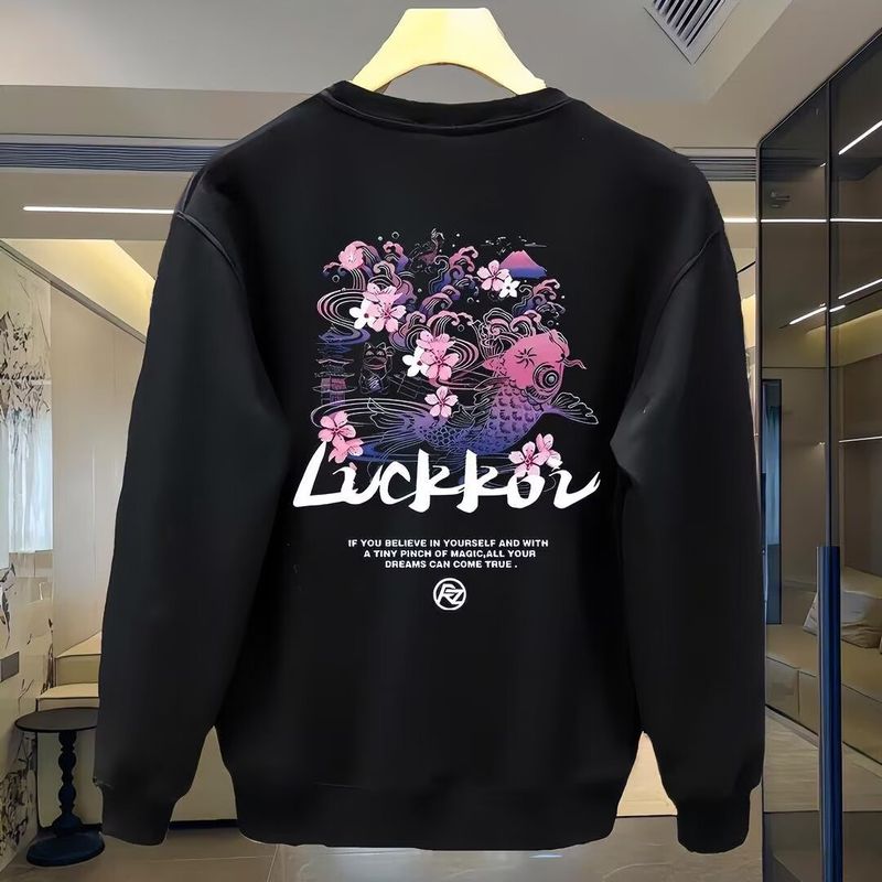 Herrenbekleidung Crewneck Sweat Herren Loose Design Sense Smiley Print Style Retro Instagram Style Modisches Markenoberteil für Frühling und Herbst_voghion.com