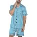 Grenzgrenzend europäesch Männer grouss Gréisst locker Heem Kleeder Summer Männer breathable dënn kuerz Ärmelen Shorts Äis Seid Pyjamas Set_voghion.com
