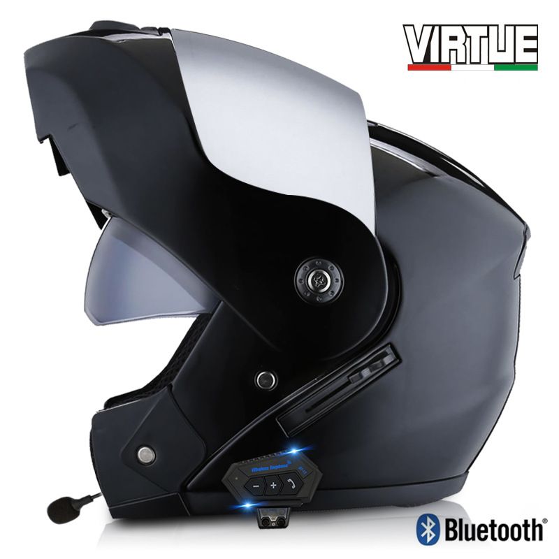 Elektrisk motorsykkelhjelm Helhjelm for menn og kvinner, fire sesonger, dobbeltlinse, Bluetooth-hjelm med avdekking_voghion.com