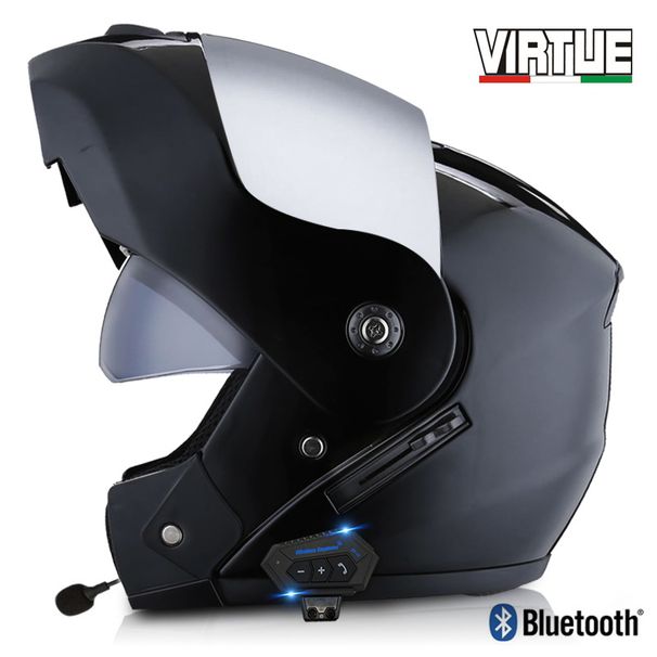 Elektrisk motorsykkelhjelm Helhjelm for menn og kvinner, fire sesonger, dobbeltlinse, Bluetooth-hjelm med avdekking_voghion.com