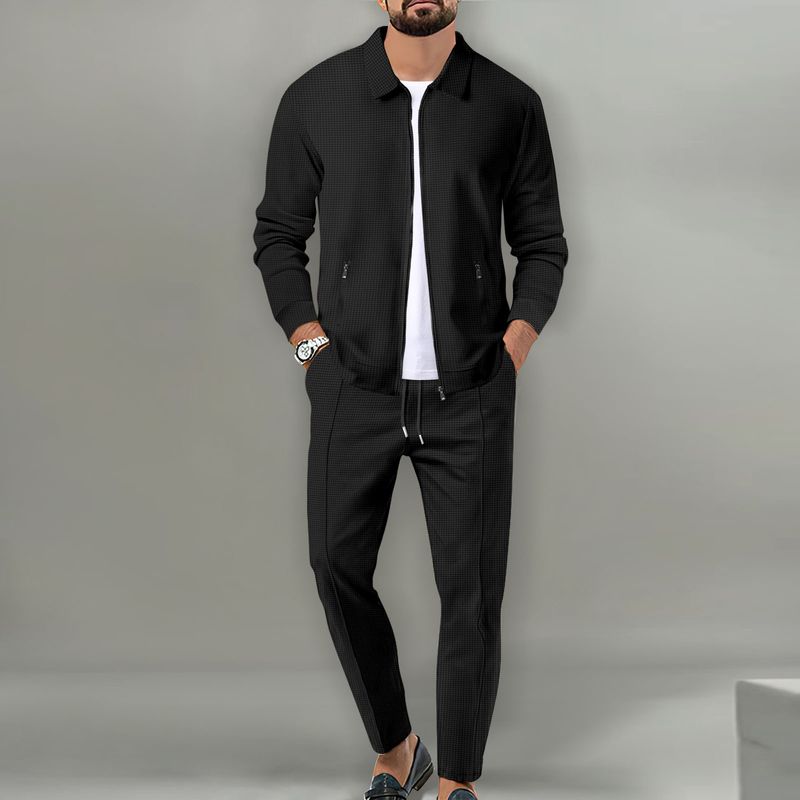 Men's Clothing Jacket Men Autumn Youth Waffle Zipper Pocket Lapel Slim Cardigan Men's Jacket Suit_voghion.com