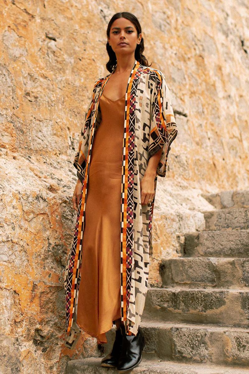 Women's Rayon Geometric Print Loose Beach Cover-Up Sun Protection Kimono Swimwear Bikini Wrap S/M/L (Free Size)​_voghion.com