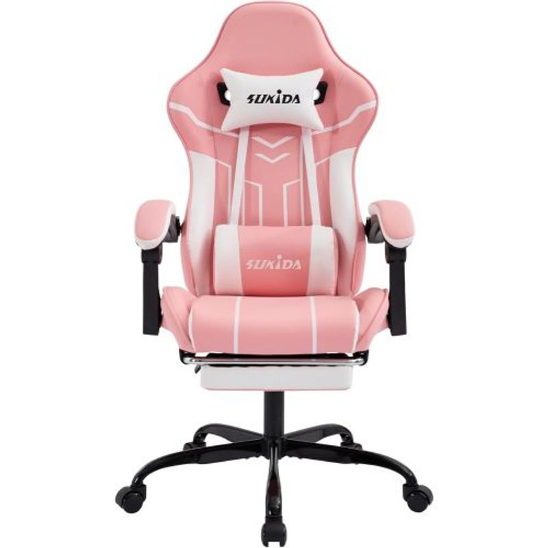 Gaming Stuhl Computerstuhl Ergonomischer Gaming Chair Mit Fußstütze Bürostuhl Ergonomischer Computerstuhl Mit Lendenwirbelstütze Pinkwhite_voghion.com