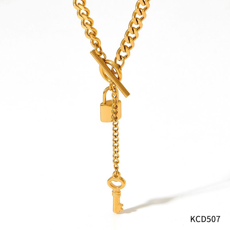 Wholesale Jewelry Vintage Style Key 304 Stainless Steel 16K Gold Plated White Gold Plated Gold Plated Pendant Necklace_voghion.com