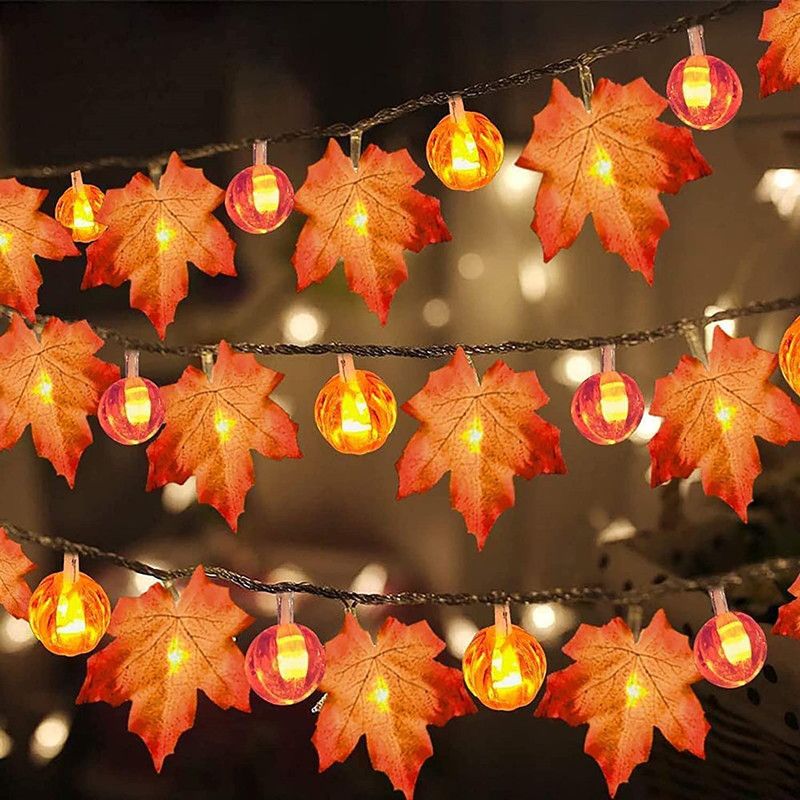 Guirlande lumineuse à LED en forme de feuille d'érable, lumière de Noël, lumière clignotante, décoration d'Halloween_voghion.com