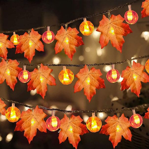 Guirlande lumineuse à LED en forme de feuille d'érable, lumière de Noël, lumière clignotante, décoration d'Halloween_voghion.com