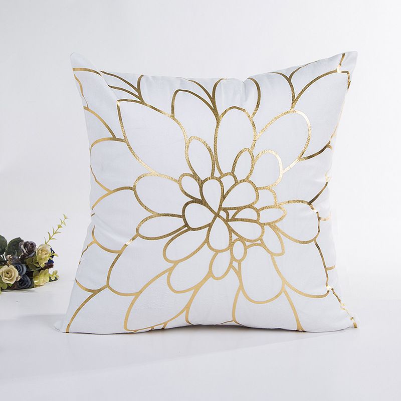 Housse de coussin moderne et simple avec motif de branches d'arbres et de fleurs, taie d'oreiller estampillée dorée pour la maison_voghion.com