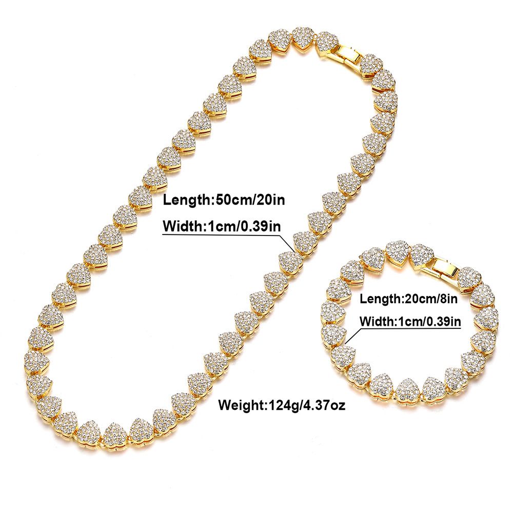 Hip hop Cuban chain three dimensional heart stitching necklace trendy street dance men and women with the same color clavicle chain bracelet_voghion.com