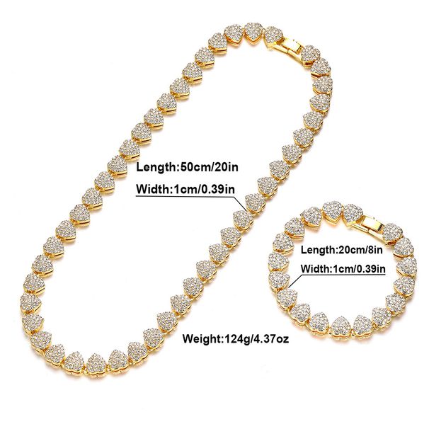 Hip hop Cuban chain three dimensional heart stitching necklace trendy street dance men and women with the same color clavicle chain bracelet_voghion.com