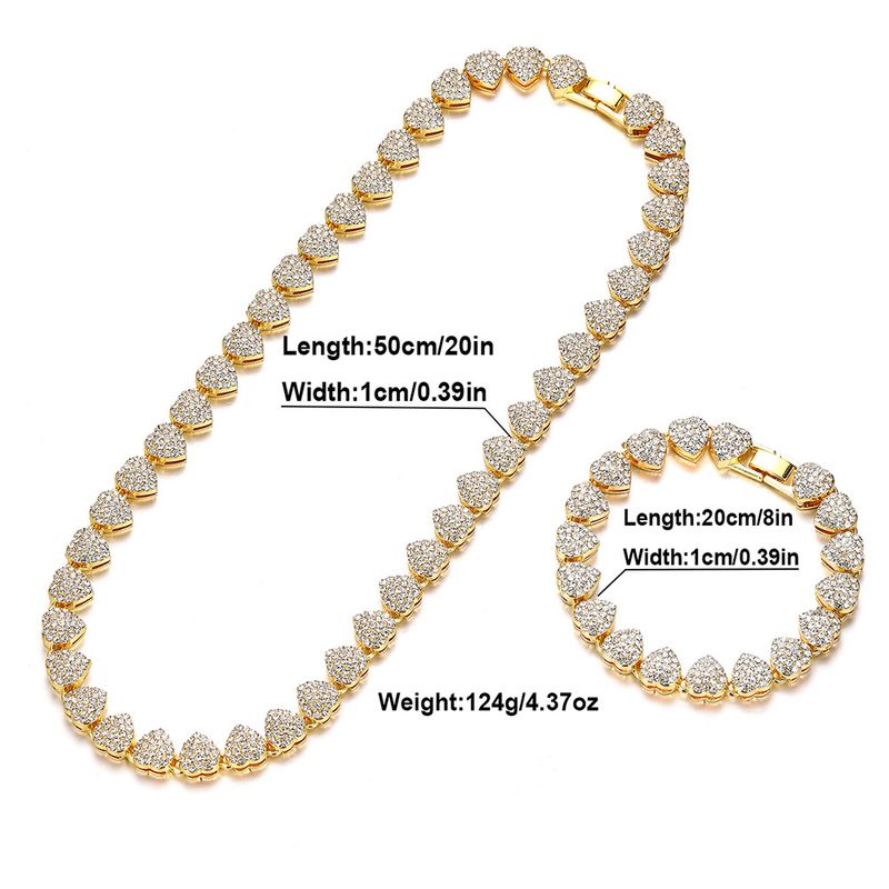 Hip-Hop-Halskette mit kubanischer Kette und dreidimensionalem Herzstich, trendiger Streetdance für Männer und Frauen mit gleichfarbigem Schlüsselbeinkettenarmband_voghion.com