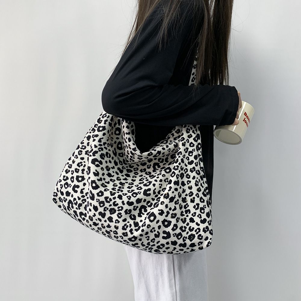 Fashionable Corduroy Leopard Print Crossbody Large Capacity Shoulder Shopping Student Canvas Bag For Women_voghion.com
