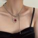 Fashion Double Layer Red Zircon Rose Pendant Y2K Layered wer Stone Chain Necklaces Irregular ral Aesthetic Egirl Necklace_voghion.com
