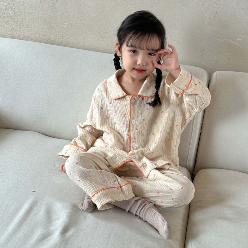 Kinder Pyjamas Mädchen Frühling Und Herbst Baumwolle Gaze Baby Langarm Set Mädchen Jungen Hause Tragen_voghion.com
