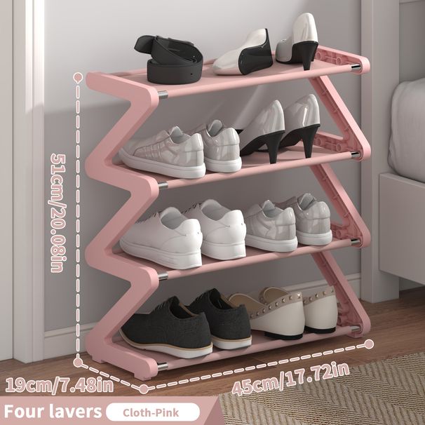 Scarpiera in plastica a forma di Z – Organizzatore per scarpe salvaspazio a 4 ripiani, facile da montare, moderno e robusto (grigio/blu/rosa/nero)_voghion.com