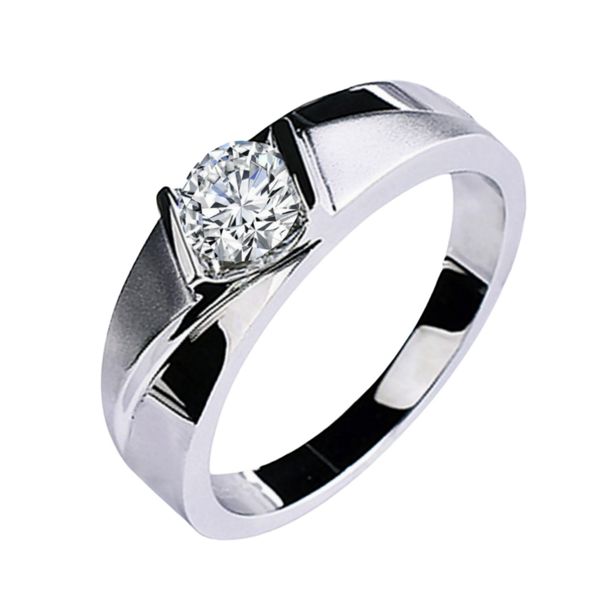 Offener, platinierter, mattierter Moissanit-Ehering mit 1 Karat, sandgestrahlt, für Herren_voghion.com