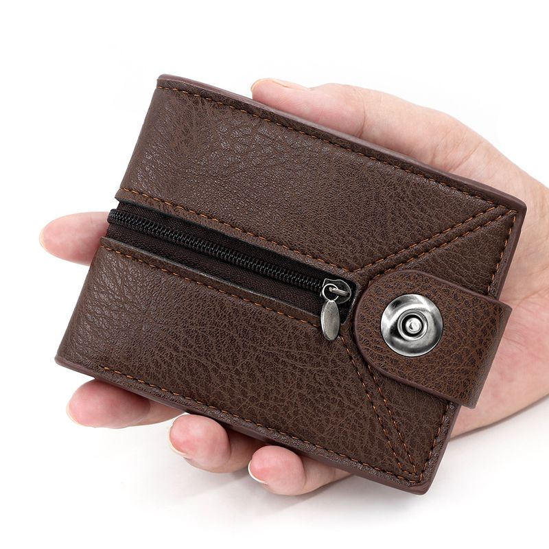Brieftasche Kartenetuis Kurze Herrenbrieftasche Einfache Brieftasche mit Magnetschnalle und Reißverschluss Mehrere Kartenfächer Großes Münzfach Herrenbrieftasche_voghion.com