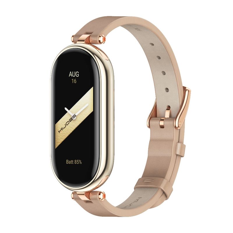 For Xiaomi Mi Band 8 / 9 / 9 NFC Mijobs First Layer Cowhide Watch Band(Apricot Rose Gold)_voghion.com