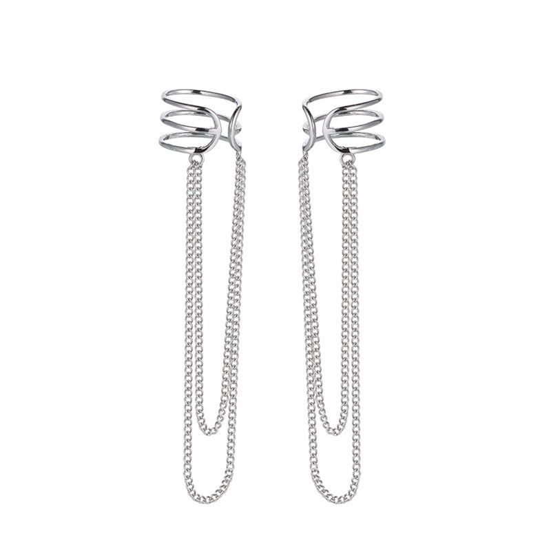 Sterling Sier VENUS Fashion Double-layer Tassel Line Ear Clip Ladies Long Chain Personalized Earrings Jewe              rings_voghion.com