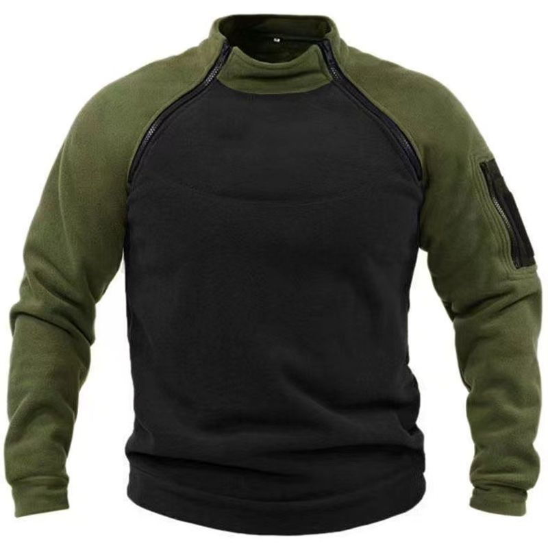 Felpa con collo alto, primavera autunno, ampia, manica doppia, blocchi di colore, calda e traspirante, abbigliamento tattico da uomo_voghion.com