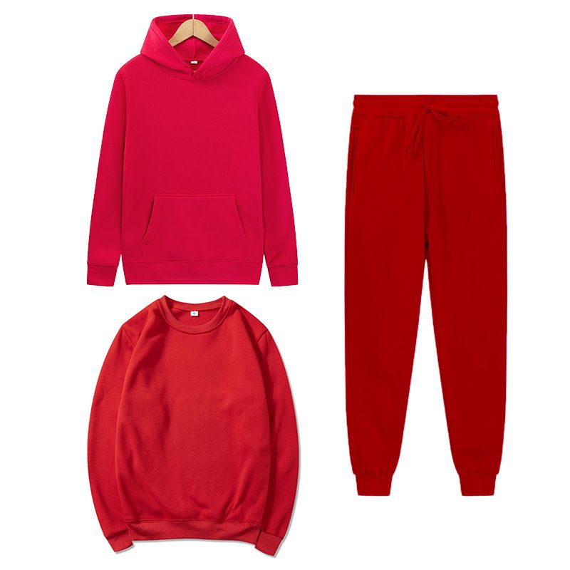 Sports Clothing Hoodie Suit Plain Solid Color Sweater Suit Autumn And Winter Fleece 3 Piece Sportswear_voghion.com