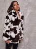 Women's fashion cow print black and white women's jacket loose rabbit fur coat_voghion.com