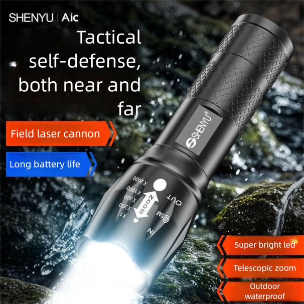 Torcia elettrica Shenyu, luce potente, tiro lungo, piccola, super-ciclistica, ricaricabile, LED, illuminazione per esterni, casa, zoom luminoso +_voghion.com