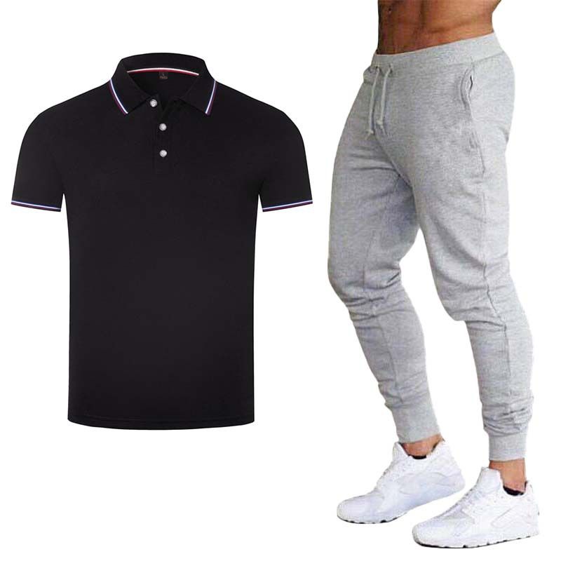 Herrkläder Sommar Pikétröja Lapel Kortärmad Företagsteam Arbetskläder Tryckt LOGO Reklam T-shirt Set_voghion.com