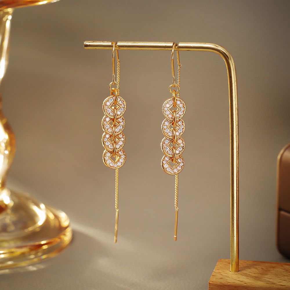 Orecchini pendenti in stile cinese con infila-monete - Design con nappa lunga, leggeri e lussuosi, eleganti e alla moda con personalità unica_voghion.com