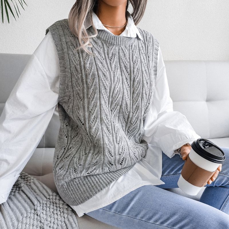 Pull décontracté à col en V pour femme_voghion.com