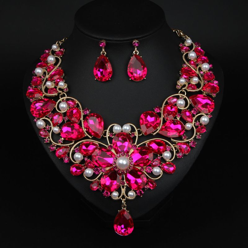 Elegant Floral Crystal Necklace & Earrings Set For Women – Wedding, Banquet & Evening Dress Jewelry | European & American Luxury Bridal_voghion.com