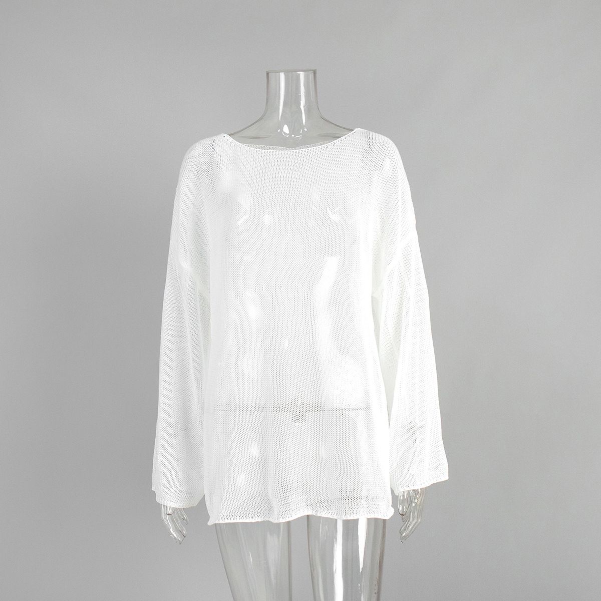 Minimalistischer einfarbiger Langarmpullover – Atmungsaktiver Strickpullover für Damen, lässiges und vielseitiges Oberteil_voghion.com