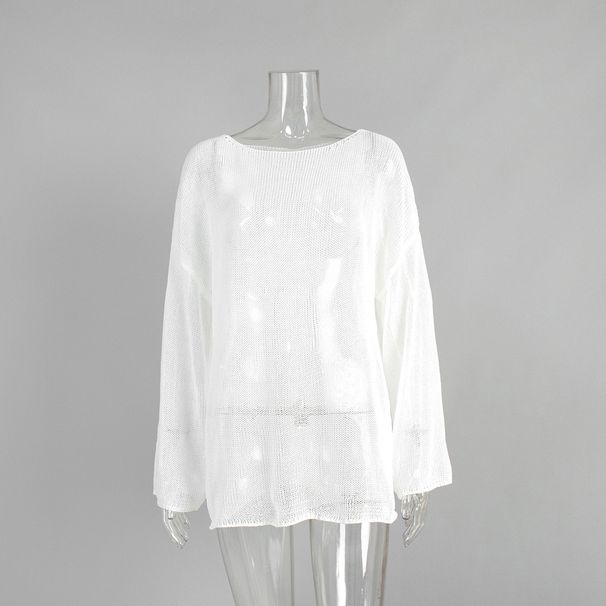 Minimalistischer einfarbiger Langarmpullover – Atmungsaktiver Strickpullover für Damen, lässiges und vielseitiges Oberteil_voghion.com