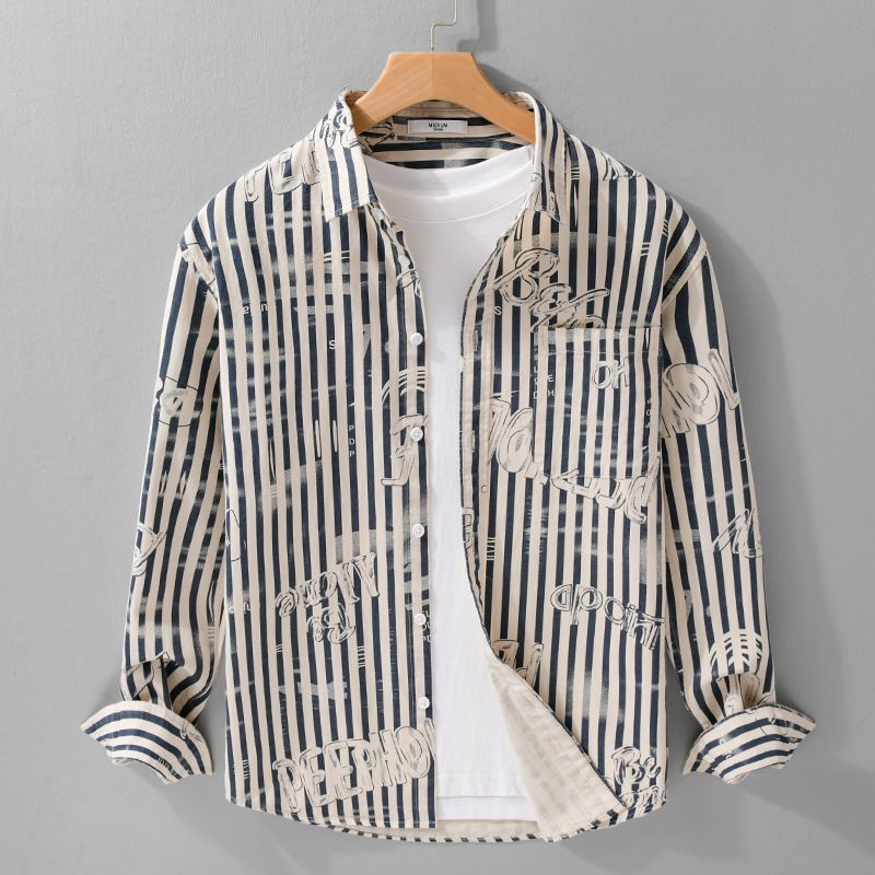 Camicia a maniche lunghe a righe classiche da uomo – vestibilità comoda e casual con bottoni per primavera e autunno (M-3XL, verde/blu navy). Un capo essenziale per tutti i giorni, di ispirazione retrò._voghion.com