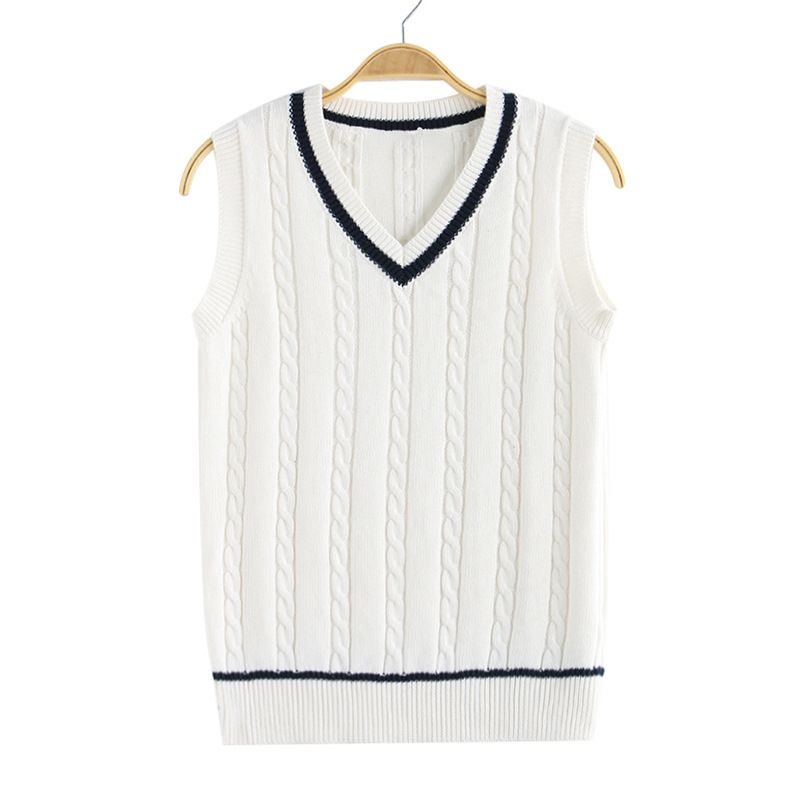 Gilet pull d'uniforme JK – Pull en tricot sans manches à col en V pour filles (S-XXL) – Cardigan en coton style école japonaise avec blocs de couleurs_voghion.com