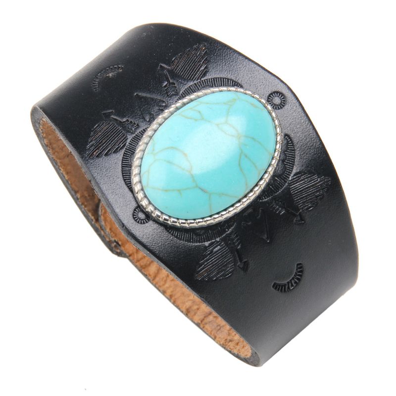 Bracciale in vera pelle di mucca, stile etnico, grande, turchese, con texture totem, leggero e di lusso_voghion.com