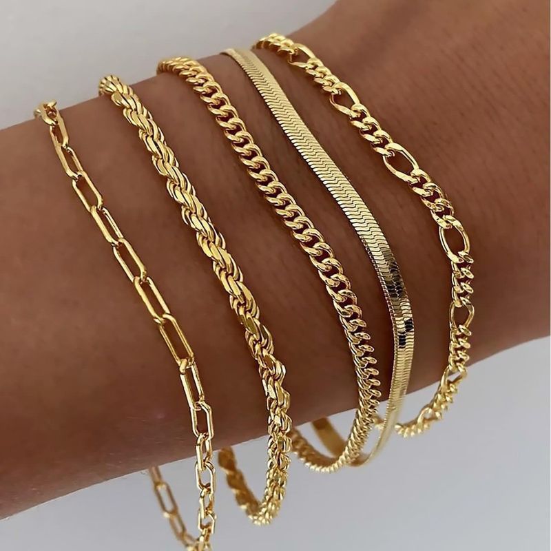 Set di 5 bracciali in metallo con catena multistrato, gioielli alla moda, in saldo, semplici accessori per le mani_voghion.com