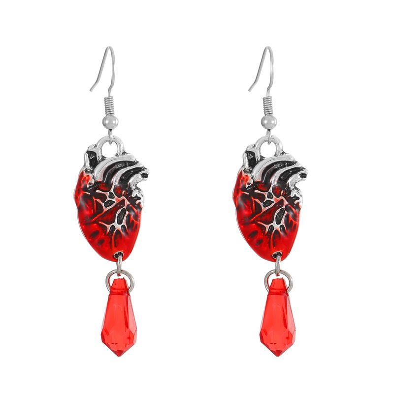 Gothic dark blood drop heart palm earrings female ins style creative design water drop ruby ​​hand earrings_voghion.com