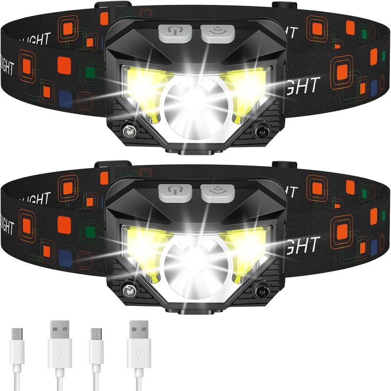 Headlamp Flashlight, Lumen Ultra-Light Bright LED Rechargeable With White Red Light, 2-Pack Waterproof Motion Sensor Head Lamp,8 Modes_voghion.com