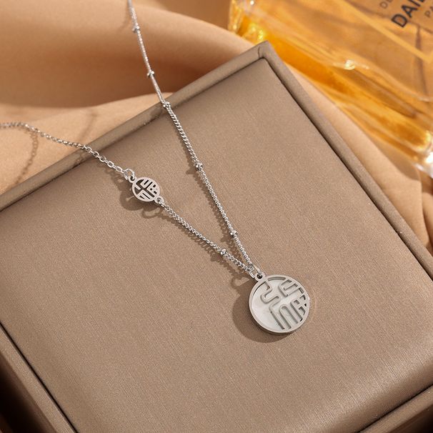 Titanium steel lucky character necklace for women in Chinese style, not fading, internet famous, high-end feeling, white_voghion.com