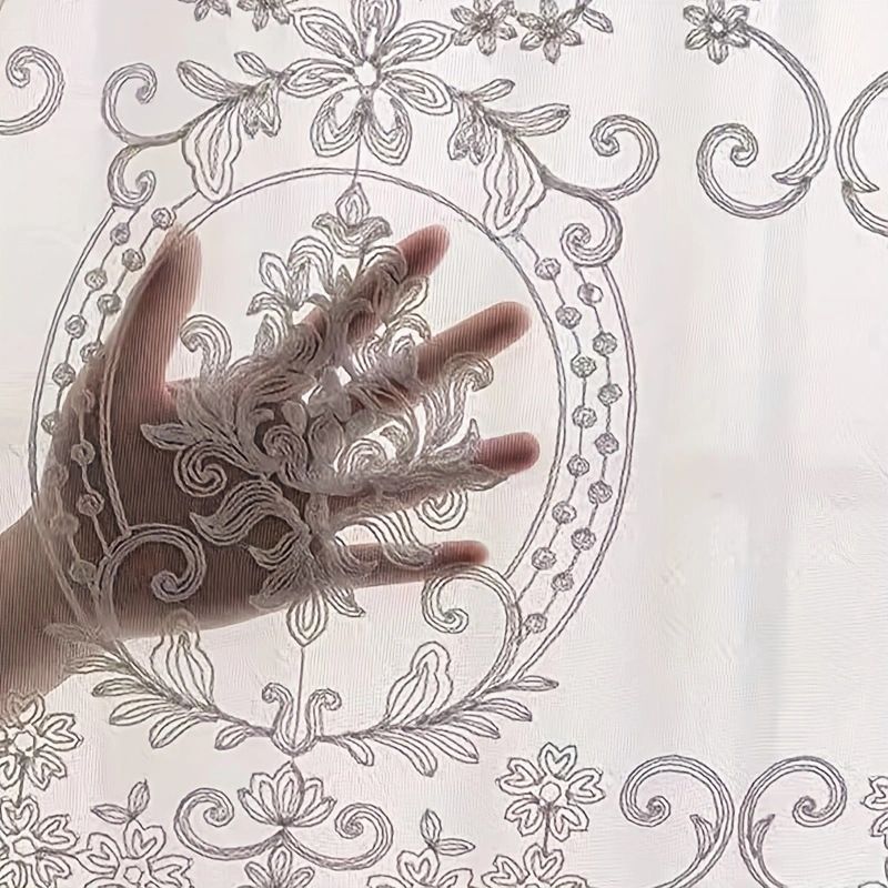 White Hanging Basket Towel Embroidery Punched Window Screen Classroom Bedroom Curtain Living Room Bedroom Balcony Semi Blackout Lace Curtain_voghion.com