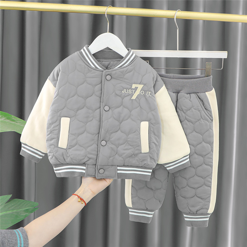 Dicker Winteranzug für Jungen, Baby-Plus-Fleece, lässiger Baumwoll-Baseballanzug, Cartoon-Zweiteiler-Babyanzug_voghion.com