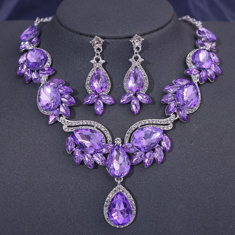 Women's Jewelry Set Temperament Bride Wedding Necklace Jewelry Cross Mirror Dedicated Necklace Earrings Two Piece Dress Neck Accessories_voghion.com