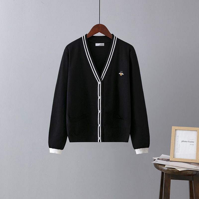 Women's Clothing Loose casual outerwear spring and autumn French sweater for women with embroidered bees thick knitted sweater top cardigan jacket_voghion.com